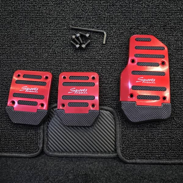 Sports Manual Car Pedal Cover Set – Non-Slip Aluminum Gear, Brake & Accelerator Covers (Red)