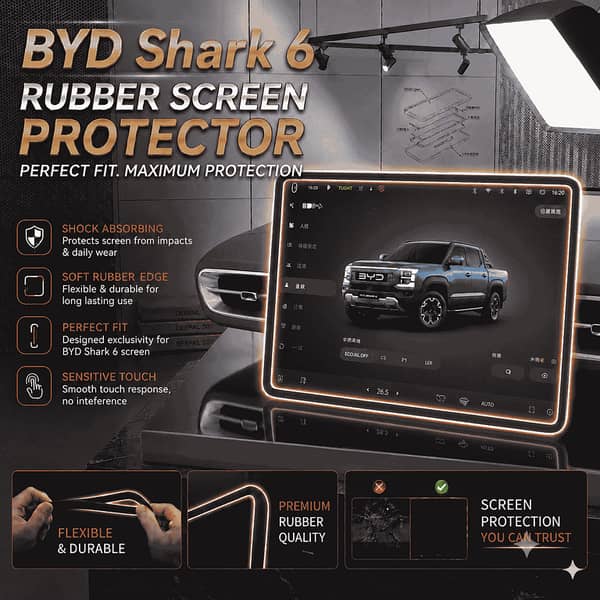 1 Pc BYD Shark 6 Silicone LCD Screen Protector - Black Rubber Display Edge Guard Mat, Console Cover