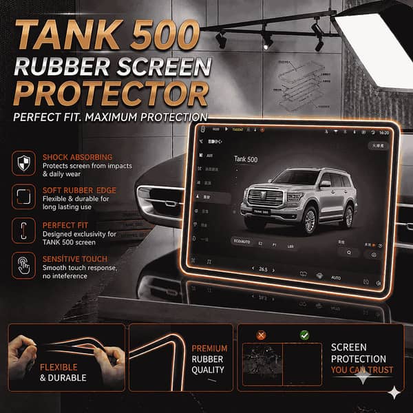 1 Pc Tank 500 Display Screen Silicone Mat - Black LCD Edge Protection Cover, Car Interior Console Mat