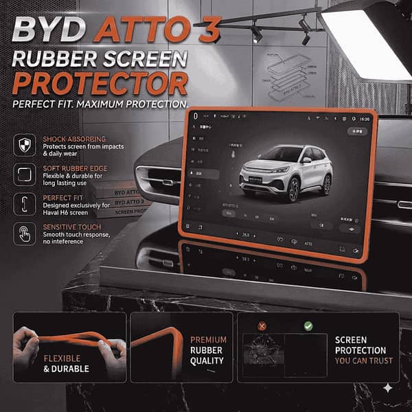 1 Pc BYD Atto 3 Silicone LCD Screen Protector - Brown Rubber Display Edge Guard Mat, Console Cover Mat