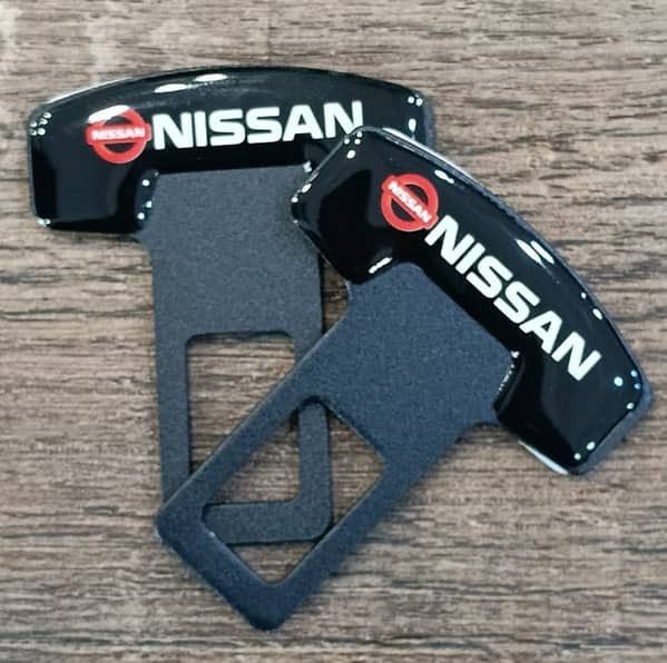 Pack of 2 Nissan Logo Seat Belt Buckle Clip – Universal Car Safety Belt Alarm Stopper & Silencer