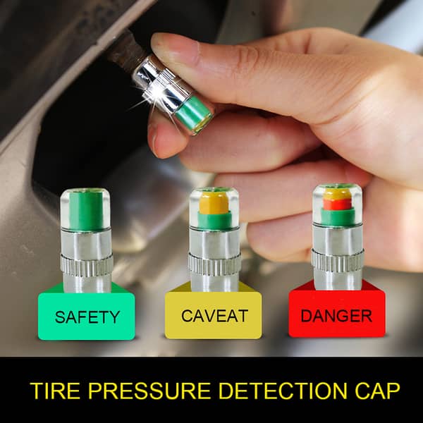 4-Pack Universal 2.4 Bar Tire Pressure Monitor Valve Stems with Alarm Caps