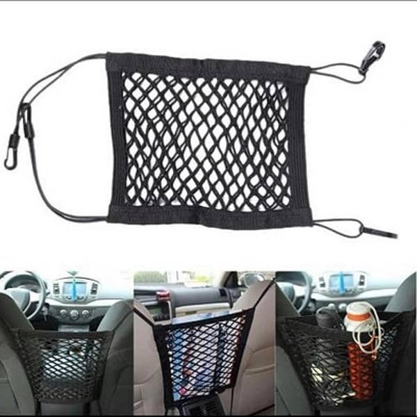 Universal Car Storage Net Bag: Stretchable Mesh Organizer with Seat/Cargo Hooks