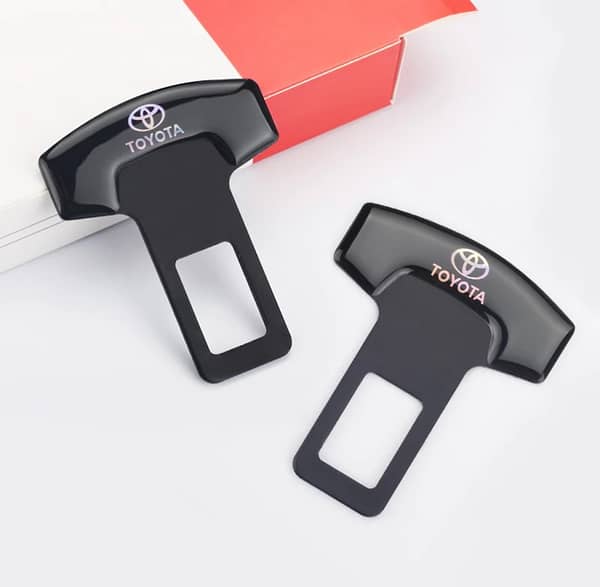 Pack of 2 Toyota Logo Seat Belt Buckle Clip – Universal Safety Belt Alarm Stopper, Canceler & Silencer