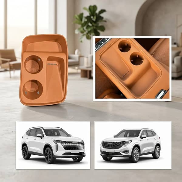 Haval H6 Console Wireless Charging & Cup Holders Silicone Mat – Brown Non-Slip Protective Pad, Center Console Organizer (ST-39)