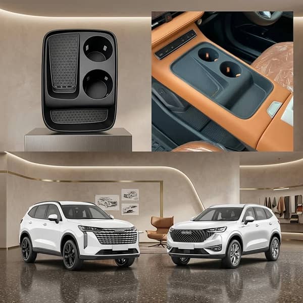 Haval H6 Console Silicone Mat: Wireless Charging & Cup Holder Pad, Black Anti-Slip Center Console Liner ST-39