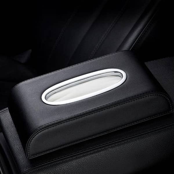 1 Pc Universal PU Leather Car Tissue Box, Black – Premium Tissue Holder, Napkin Dispenser & Auto Interior Organizer