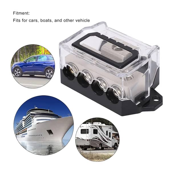 Universal 4-Port Electrical Distribution Block Car Audio Amplifier Power Splitter with Insulated Base