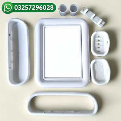 Premium 6-in-1 Bathroom Mirror Set with Storage Shelf & Accessories