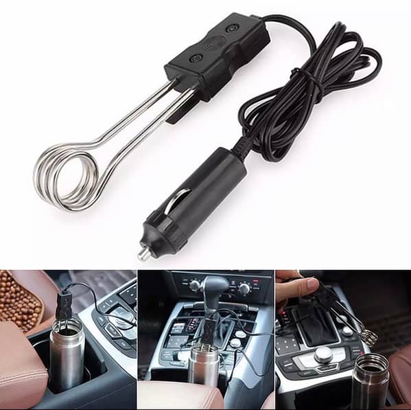 12V Car Immersion Heater for Cups and Liquids – Portable Auto Travel Heater (1pc, Black, 120W)