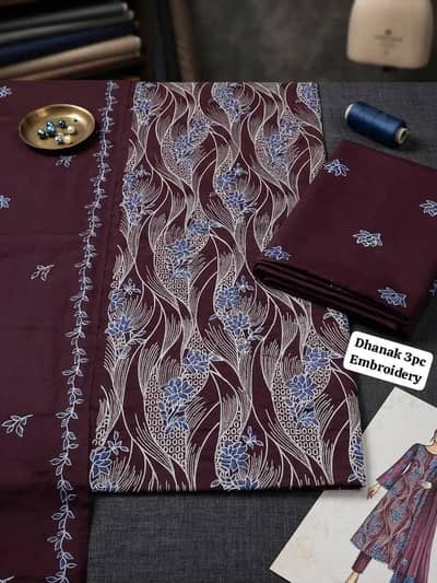 3pc women unstitched maroon suit