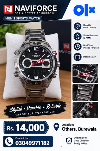 Naviforce Men's Stylish Digital & Analog Stainless Steel Watch