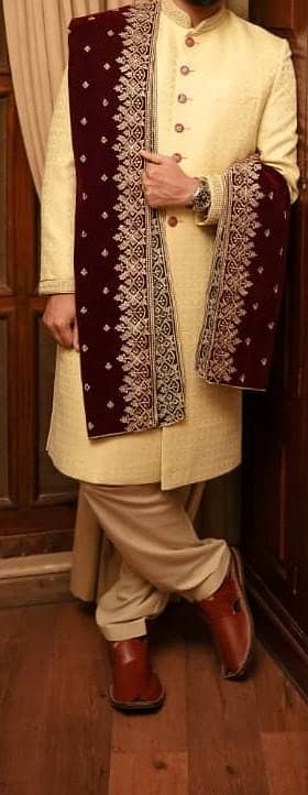 Sherwani with Kulla & Valvet Shawl