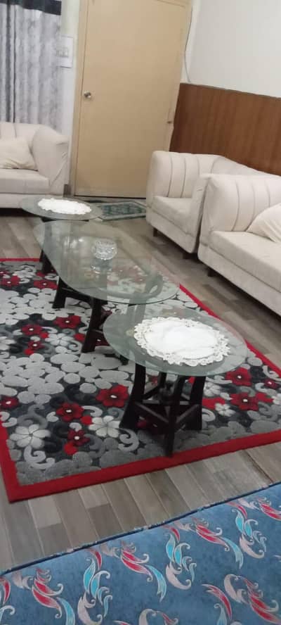 3 Piece Glass Center Table Set Wooden Legs