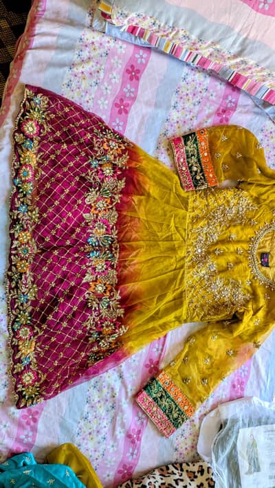 Heavy Embroidered Yellow-Magenta & Blue Gharara Suit for Mehndi