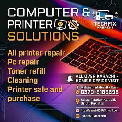 Printer Repair, PC Service & Toner Refill - Home Visit Karachi