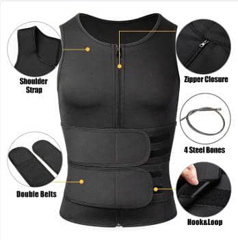 Neoprene Sweat Corsest Vest for Men Waist Trainer Vest Adjustable Workout Body Shaper with Double Zipper for Sauna Suit for Mens R6055