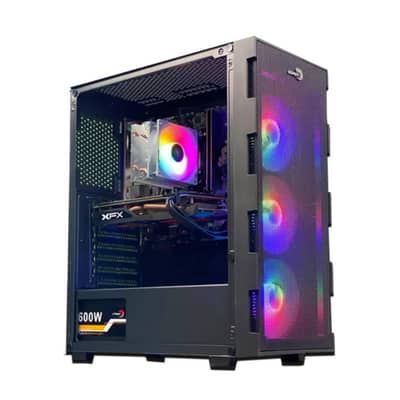 Gaming PC Casing with 3 Front Fans & Tempered Glass Side Panel (Black)