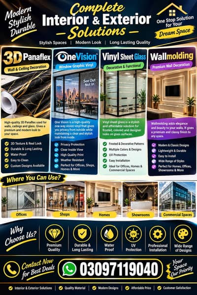 3d Panaflex/Onevission and vinyl glass Wallmolding Complt Renovation
