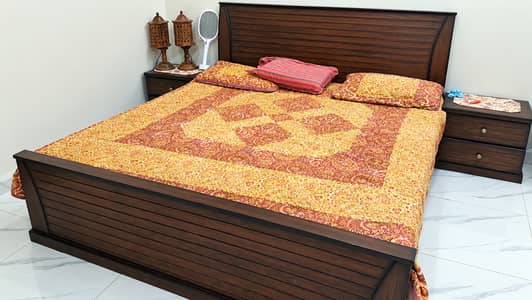 Bed Set / Wooden Bed Set / 2 Side Tables For Sale