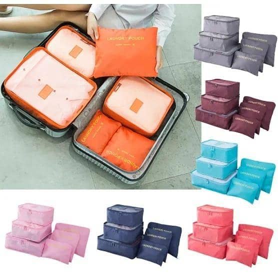 T  6pcs/Set Travel Storage Bag Portable Luggage Organizer Clothes Tidy Pouch Zip Cube Luggage Toiletry Bag Organizer Pouch Home Organization - Multi LC
