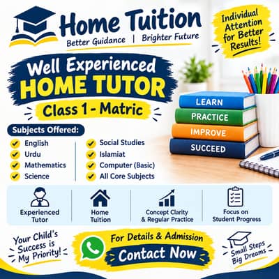 Experienced Home Tutor | Class 1 to Matric