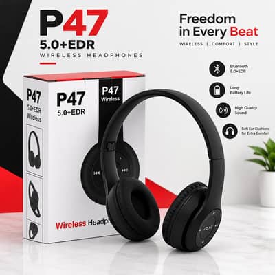 Wireless Stereo Headphones Black Active Noise Cancellation