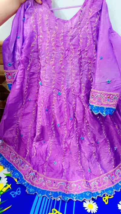 Purple and Blue jamawar Wedding Dress with Churidar Pajama