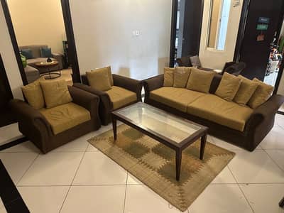 7 seater Sofa Set with wooden center table and 2 side tables