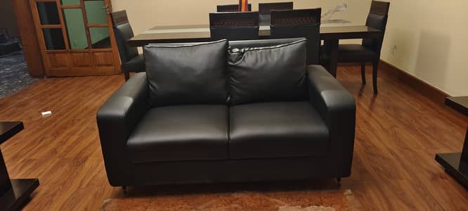 Executive 10-Seater Black Leather Sofa Set with Matching Tables
