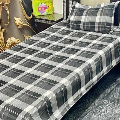 Cotton Plaid single Bedsheet Set 2 Pcs