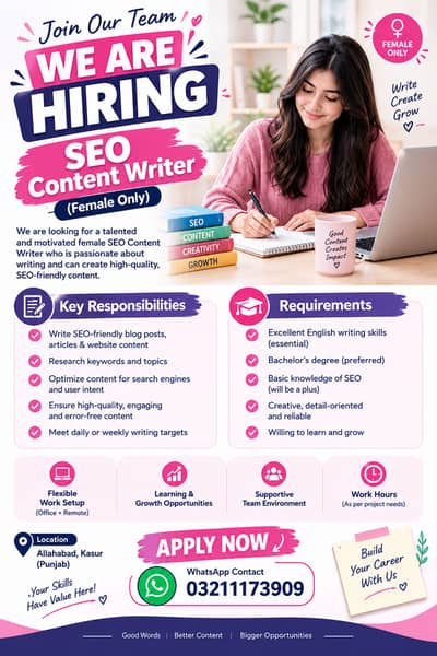 Female SEO Content Writer – Freshers Can Apply