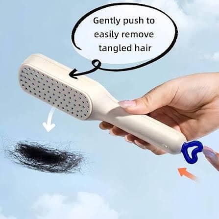 Self-Cleaning Anti-Static Hair Comb with Retractable Bristles for Easy Hair Removal