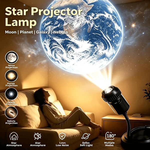 LED Planet Projector Lamp, Featuring Planets with Interchangeable Images, 360° Rotating