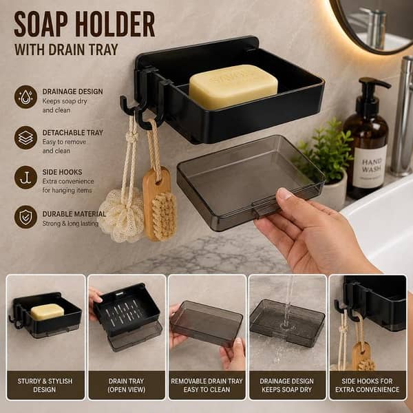 Wall Mounted Soap Dish Holder with Drain Tray