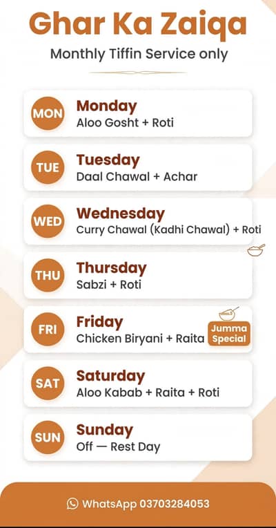 Ghar Ka Zaiqa Monthly Tiffin Service - Ghar jaisa khana