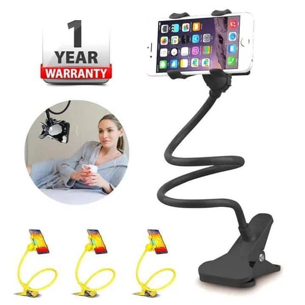 T   Flexible Mobile Snake style Stand Holder With Firm Mobile Handle, Cute Flexible Stand for mobile, Universal Lazy Holder Arm Flexible Mobile Phone Stand, Flexible Snake Mobile Holder, Bed Desk Table Clip Gooseneck Bracket for Phone - multi-colored