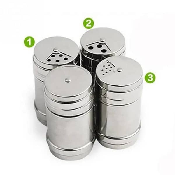 T   Pack of 2 Salt & Pepper Shaker Stainless Pots Jar Namak Dani