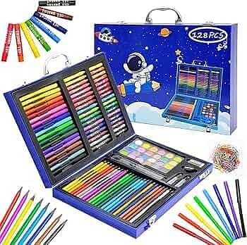 128 Pieces Drawing Kit for Kids Coloring set with Watercolor, Oil Pastel, Colored Pencil Sketches & Acrylic Painting Art Set for Kids, Boy and Girls