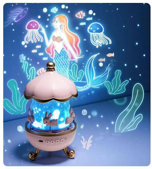 Bunny Carousel Night Light Projector, 6 Set Films Rotating LED Lamp, Star Projection Light for A Magical Nursery Atmosphere, Rotatable Rabbit Night Lamp for Kids Room Decor (Bunny Night Light)