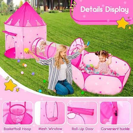 3pc Kids Play Tent Crawl Tunnel, Princess Tents for Toddlers, Baby Space World Playhouse Toys, Boys Indoor & Outdoor Play House, Perfect Kids Gifts