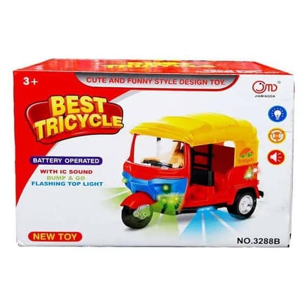 T   Bump & Go Auto Rickshaw Toy with Sound & Flashing Light for Kids
