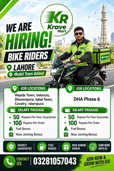 Delivery Riders Required ,Riders Jobs ,InDrive Groceries & Krave Mart