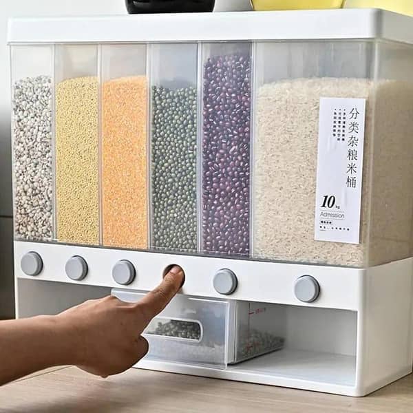 T  Wall Mounted Separate Rice Bucket Cereal Dispenser Moisture Proof Automatic Sealed Food Storage Box