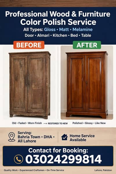 Wood polish service Lahore bahria town DHA