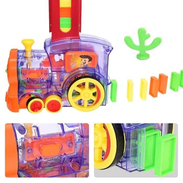 T  Kids Domino Train Car Set Sound Light Automatic Laying Domino Blocks Game Educational DIY Toy