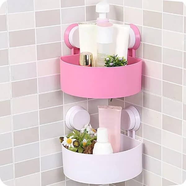 T  Storage Kitchen Corner Organizer Bathroom Shower Wall Shelf With Suction Cups