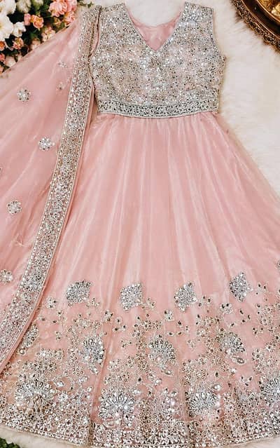 Beautiful Pink & Silver Embroidered Party Wear Dress