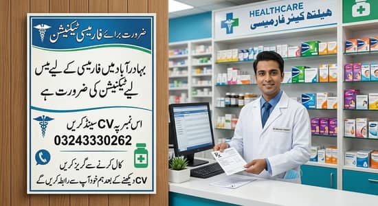pharmacy ke Lia technician ki zarorat hai