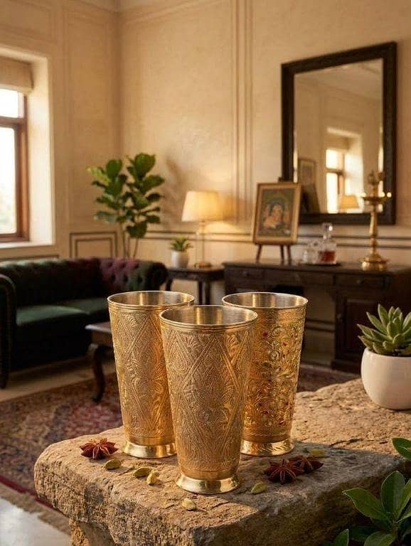 Brass Glass For Drinking Water | Pure Brass Glass For Lassi, Milk | Peetal Water Glass | Heavy Brass Glass Set | Pure Peetal Glass